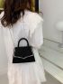Rhinestone Decor Top Handle Flap Square Bag