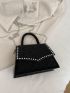 Rhinestone Decor Top Handle Flap Square Bag
