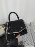 Rhinestone Decor Top Handle Flap Square Bag