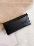 Crocodile Embossed Metal Decor Long Wallet