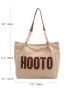 Letter Patch Decor Shoulder Tote Bag