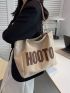 Letter Patch Decor Shoulder Tote Bag