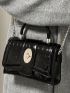 Crocodile Embossed Twist Lock Flap Chain Square Bag