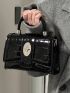 Crocodile Embossed Twist Lock Flap Chain Square Bag