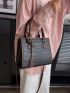 Crocodile Embossed Letter Graphic Square Bag