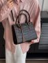 Crocodile Embossed Letter Graphic Square Bag