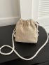 Mini Floral Embroidered Drawstring Design Straw Bag