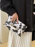 Cow Pattern Metal Decor Flap Square Bag
