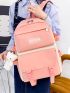 4pcs Letter Graphic Functional Backpack Set With Bag Charm