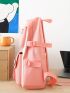 4pcs Letter Graphic Functional Backpack Set With Bag Charm