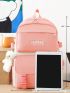 4pcs Letter Graphic Functional Backpack Set With Bag Charm