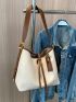 Litchi Embossed Buckle Decor Bucket Bag