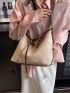 Litchi Embossed Buckle Decor Bucket Bag