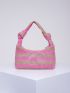 Striped Pattern Straw Bag Knot Decor Vacation For Summer
