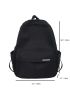 Letter Patch Classic Backpack Black Unisex Adjustable Strap For School
