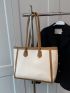 Contrast Binding Shoulder Tote Bag