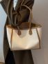 Contrast Binding Shoulder Tote Bag