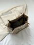 Quilted Letter Patch Decor Shoulder Tote Bag