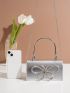 Mini Metallic Rhinestone Decor Flap Square Bag