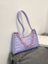 Crocodile Embossed Chain Decor Baguette Bag