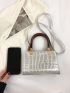 Mini Square Bag Crocodile Embossed Metallic Silver Funky