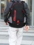 Men Neon Red Detail Letter Graphic Travel Backpack