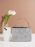 Rhinestone Decor Chain Box Bag, Perfect Bride Purse For Wedding, Prom & Party Events