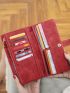 Neon Red Stitch Detail Long Wallet