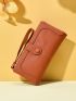 Minimalist Long Wallet PU Bi-fold Button Decor