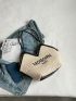 Letter Graphic Contrast Binding Straw Bag