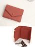 Genuine Leather Litchi Embossed Snap Button Small Wallet