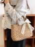 Bow Decor Drawstring Design Straw Bag