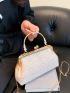 Faux Pearl Decor Kiss Lock Chain Straw Bag