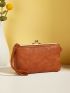 Litchi Embossed Phone Wallet Brown Adjustable-strap Zipper PU