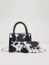 Mini Cow Pattern Square Bag With Coin Purse