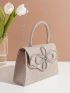 Glitter Rhinestone & Bow Decor Flap Square Bag