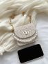Mini Faux Pearl Beaded Twist Lock Flap Chain Straw Bag
