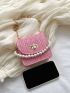 Mini Faux Pearl Decor Flap Straw Bag
