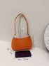Neon Orange Snakeskin Embossed Baguette Bag