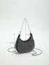 Studded & Faux Pearl Decor Chain Hobo Bag
