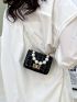 Mini Faux Pearl Decor Quilted Flap Square Bag