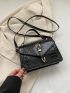 Crocodile Embossed Buckle Decor Flap Square Bag
