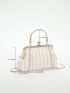 Striped Pattern Kiss Lock Chain Satchel Bag