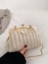 Striped Pattern Kiss Lock Chain Satchel Bag