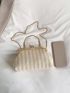 Striped Pattern Kiss Lock Chain Satchel Bag