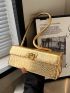 Metallic Crocodile Embossed Flap Baguette Bag