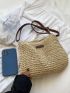 Letter Patch Decor Straw Bag, Mothers Day Gift For Mom
