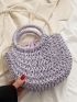 Faux Pearl Beaded Drawstring Design Straw Bag