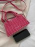 Neon Pink Crocodile Embossed Letter Graphic Square Bag