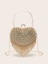 Mini Rhinestone Fringe Decor Heart Design Novelty Bag